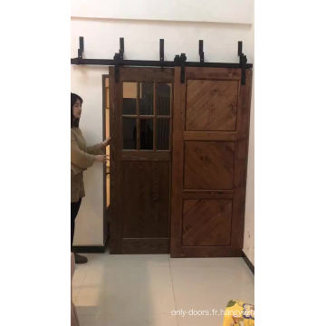 Porte en bois moderne avec portes en verre à 4 panneaux de verre